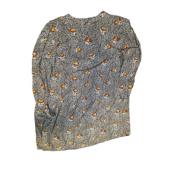 Old Navy Blue V neck Ruched Front Dress Large Midi Length with Red Yellow Flower - Picture 2 of 2